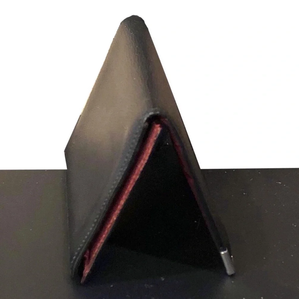 CARTIER Black Leather Card Wallet with Silver Metal Corner Accents